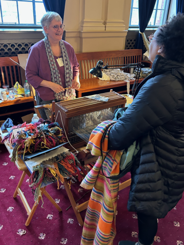 Carol weaving indigo/black walnut linen slave cloth