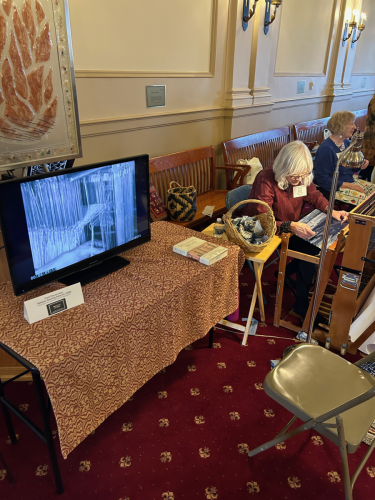 Karen weaving a rag rug